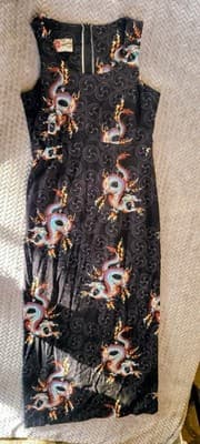 Hawaiian Hilo Hattie Black Maxi Dress Sz 10 Sleeveless Dragon Print Summer - Thumbnail 6