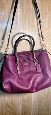 Purple Coach Morgan Satchel Embossed Exotic Trim Pebble Leather Convertible Plum - Image 1