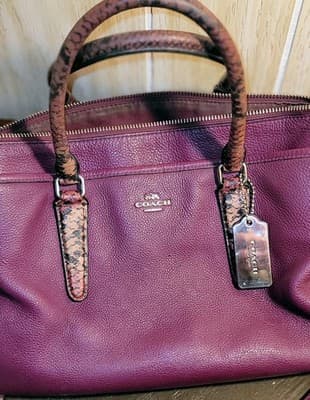 Purple Coach Morgan Satchel Embossed Exotic Trim Pebble Leather Convertible Plum - Thumbnail 9