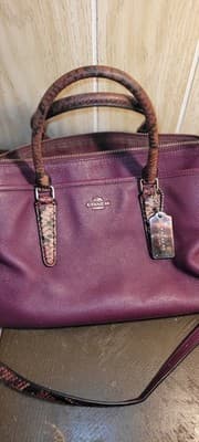 Purple Coach Morgan Satchel Embossed Exotic Trim Pebble Leather Convertible Plum - Thumbnail 10