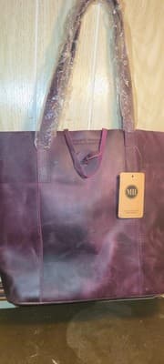 NWT Montana Hudson Savannah Plum Handcrafted Leather Tote Bag Purse W/Extra Bag - Thumbnail 7
