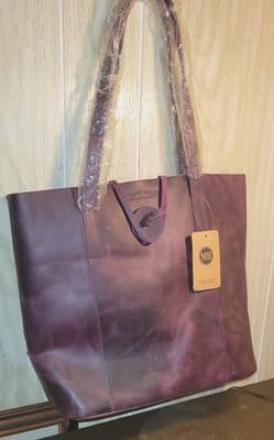 NWT Montana Hudson Savannah Plum Handcrafted Leather Tote Bag Purse W/Extra Bag - Thumbnail 8