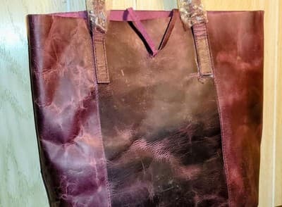 NWT Montana Hudson Savannah Plum Handcrafted Leather Tote Bag Purse W/Extra Bag - Thumbnail 2