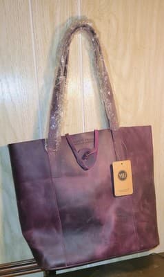 NWT Montana Hudson Savannah Plum Handcrafted Leather Tote Bag Purse W/Extra Bag - Thumbnail 6