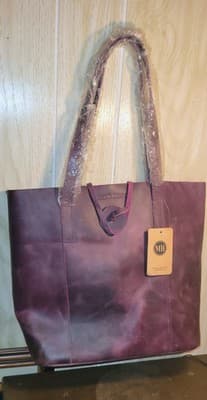 NWT Montana Hudson Savannah Plum Handcrafted Leather Tote Bag Purse W/Extra Bag - Thumbnail 10