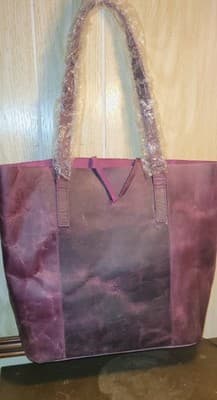 NWT Montana Hudson Savannah Plum Handcrafted Leather Tote Bag Purse W/Extra Bag - Thumbnail 3