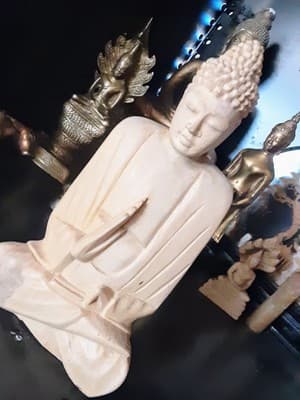 Antique Hand Carved Wood Teaching Buddha Southeast Asia 9" - Image 1