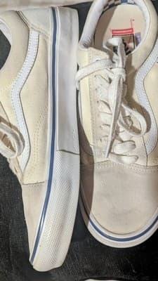 Vans PopCush Men’s Cream Canvas & Suede W/Blue Skateboarding Shoes Size 9 Men’s - Image 1