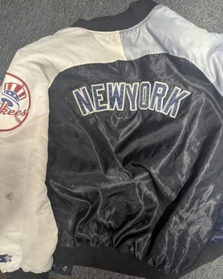 Vintage NEW YORK YANKEES STARTER Jacket BLUE/GRAY Large Good Condition - Thumbnail 19