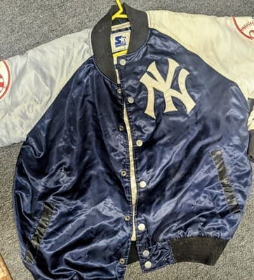 Vintage NEW YORK YANKEES STARTER Jacket BLUE/GRAY Large Good Condition - Thumbnail 10