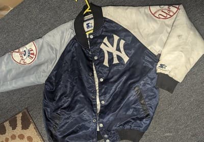 Vintage NEW YORK YANKEES STARTER Jacket BLUE/GRAY Large Good Condition - Thumbnail 8