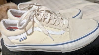 Vans PopCush Men’s Cream Canvas & Suede W/Blue Skateboarding Shoes Size 9 Men’s - Thumbnail 5