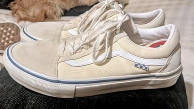 Vans PopCush Men’s Cream Canvas & Suede W/Blue Skateboarding Shoes Size 9 Men’s - Thumbnail 3