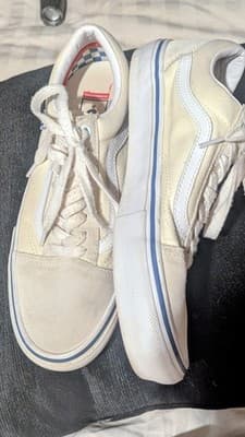 Vans PopCush Men’s Cream Canvas & Suede W/Blue Skateboarding Shoes Size 9 Men’s - Thumbnail 7