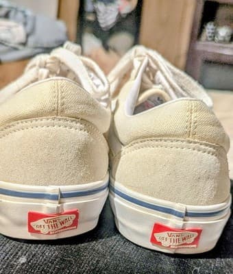 Vans PopCush Men’s Cream Canvas & Suede W/Blue Skateboarding Shoes Size 9 Men’s - Thumbnail 4