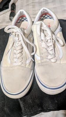 Vans PopCush Men’s Cream Canvas & Suede W/Blue Skateboarding Shoes Size 9 Men’s - Thumbnail 2
