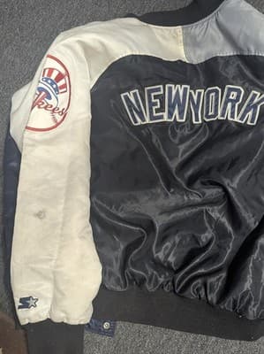 Vintage NEW YORK YANKEES STARTER Jacket BLUE/GRAY Large Good Condition - Thumbnail 23