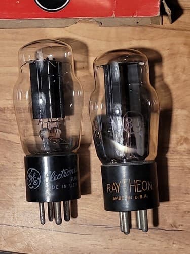 2 GE Black plate & Raytheon Grey plate Type 80 Coke Bottle Vacuum Tubes