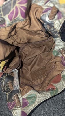 VTG Relic Brown Tropical Floral BOHO Canvas Shoulder Drawstring Bucket Bag Purse - Thumbnail 4