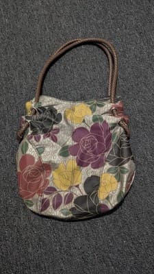 VTG Relic Brown Tropical Floral BOHO Canvas Shoulder Drawstring Bucket Bag Purse - Thumbnail 6