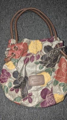 VTG Relic Brown Tropical Floral BOHO Canvas Shoulder Drawstring Bucket Bag Purse - Thumbnail 2