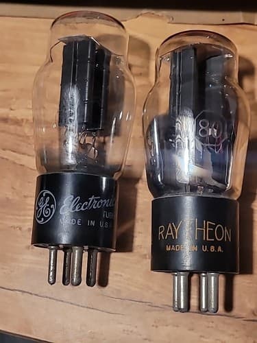 2 GE Black plate & Raytheon Grey plate Type 80 Coke Bottle Vacuum Tubes - Thumbnail 2