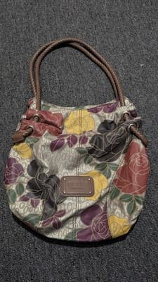 VTG Relic Brown Tropical Floral BOHO Canvas Shoulder Drawstring Bucket Bag Purse - Thumbnail 5