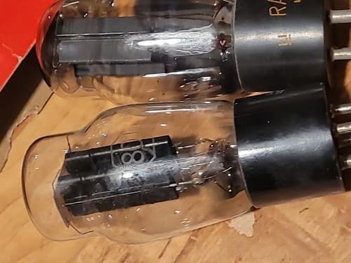 2 GE Black plate & Raytheon Grey plate Type 80 Coke Bottle Vacuum Tubes - Thumbnail 5