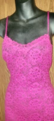 Vintage Victoria’s Secret VS Hot Pink Lace Sheer Slip Dress Y2K Lingerie Size M - Thumbnail 2