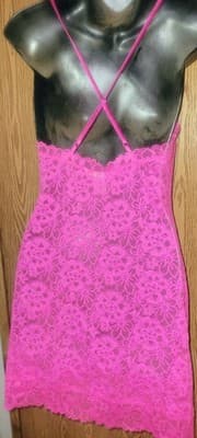 Vintage Victoria’s Secret VS Hot Pink Lace Sheer Slip Dress Y2K Lingerie Size M - Thumbnail 3