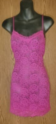 Vintage Victoria’s Secret VS Hot Pink Lace Sheer Slip Dress Y2K Lingerie Size M