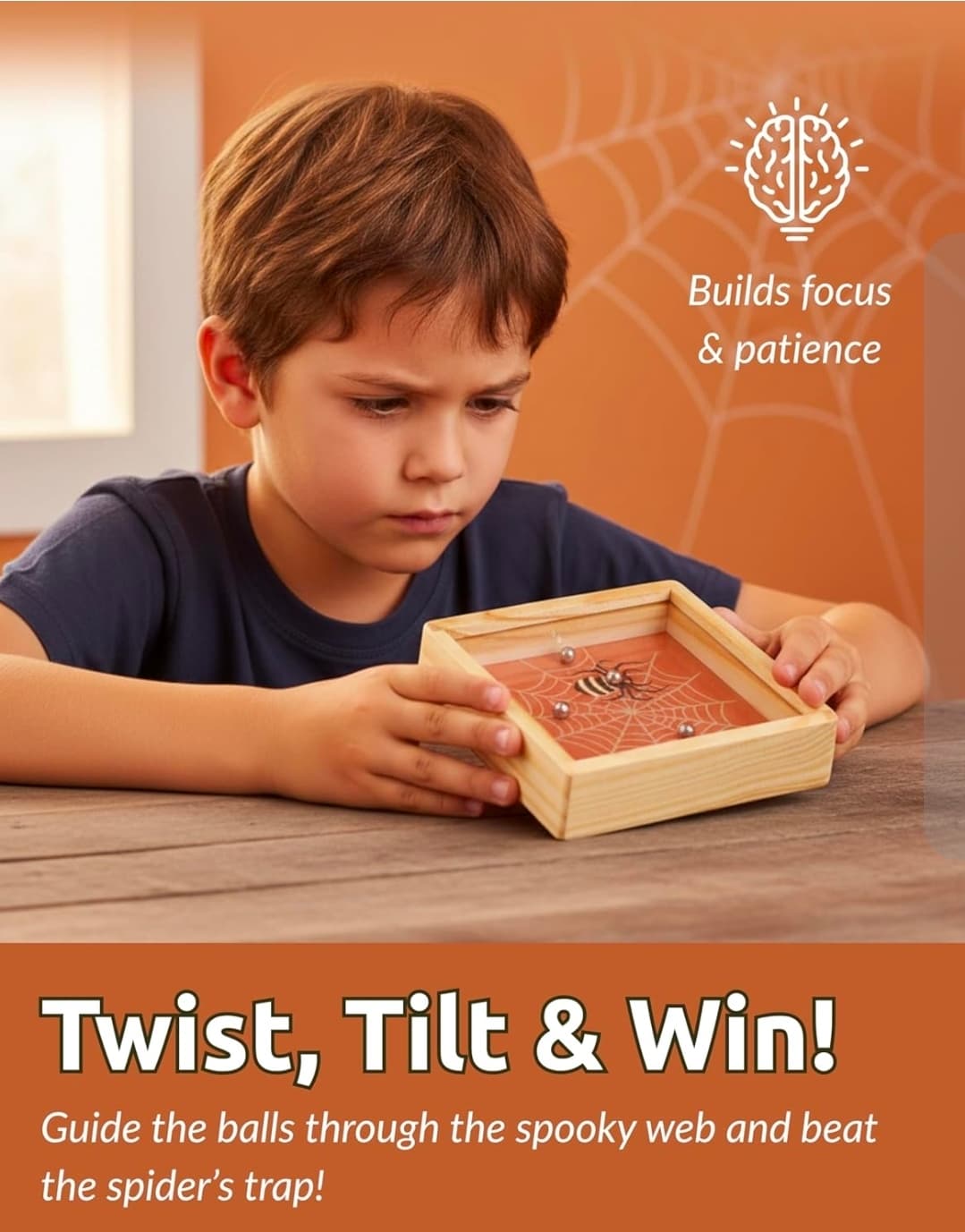Spider Web Wooden Maze Puzzle Game Focus Patience NIB - Thumbnail 4