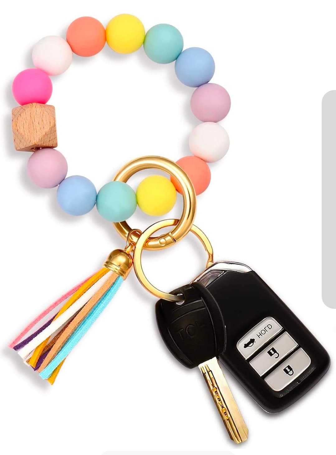 Rainbow Beaded Keychain Bracelet With Tassel Wristlet NIB - Image 1