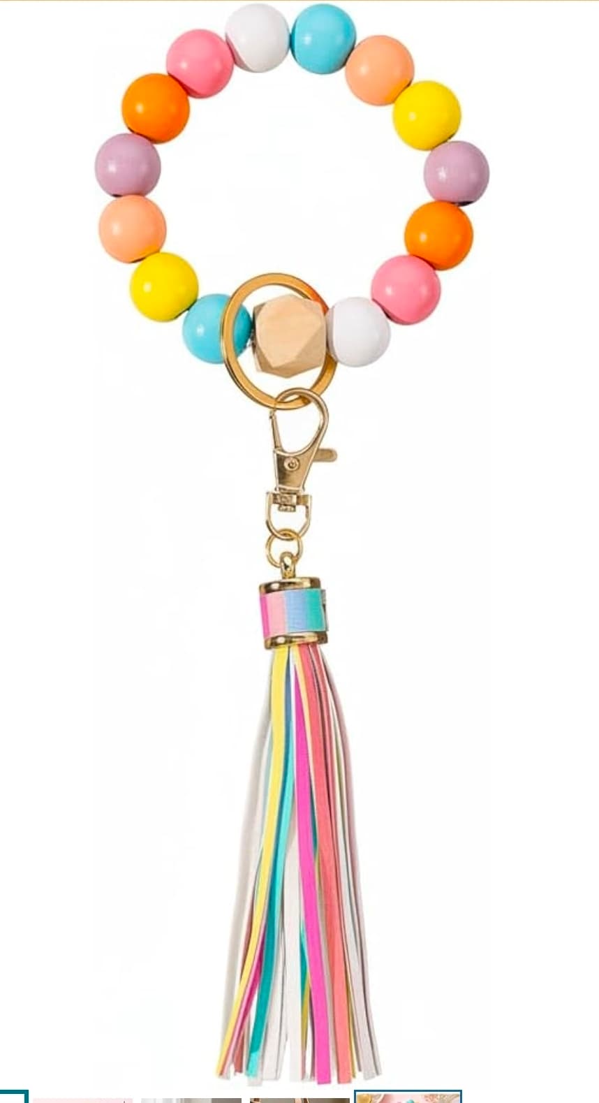 Rainbow Beaded Keychain Bracelet With Tassel Wristlet NIB - Thumbnail 8