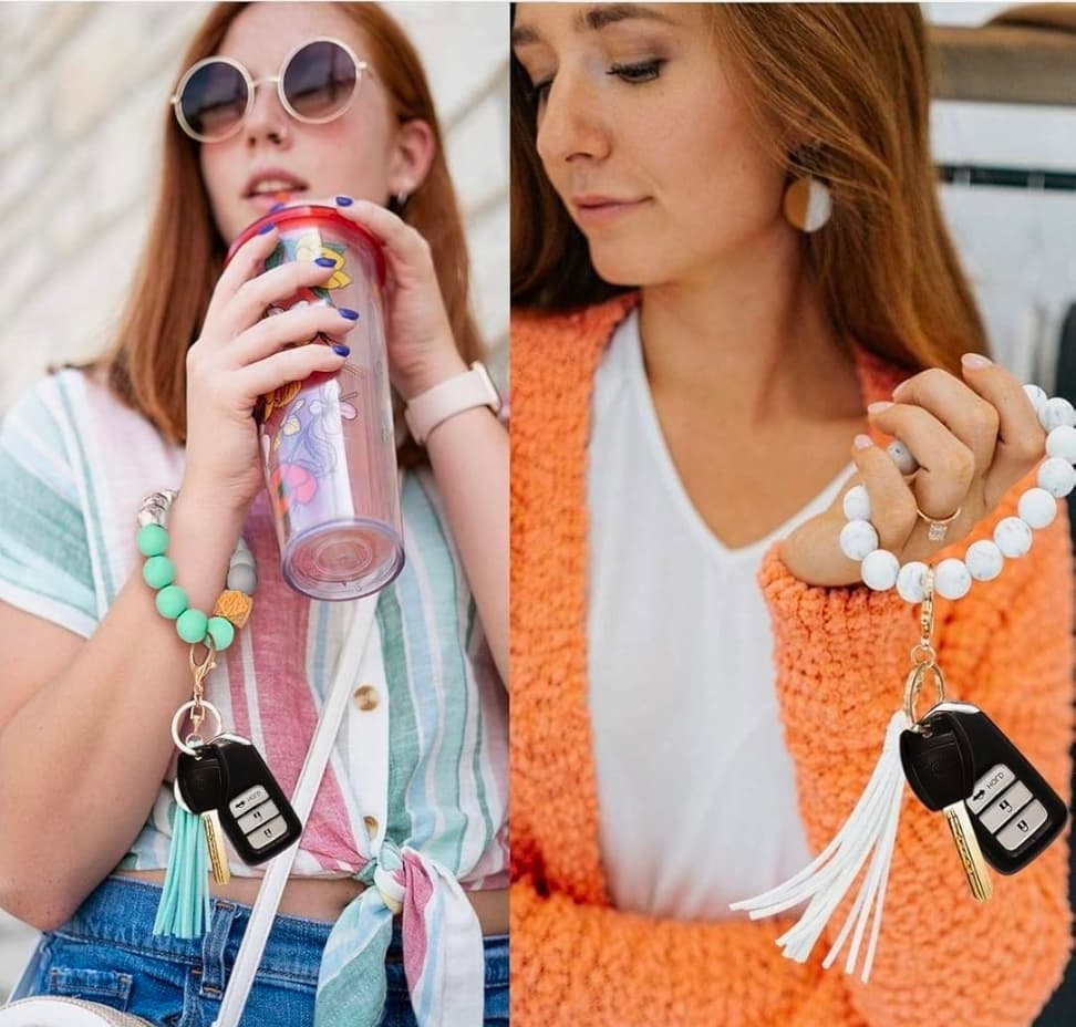 Rainbow Beaded Keychain Bracelet With Tassel Wristlet NIB - Thumbnail 4