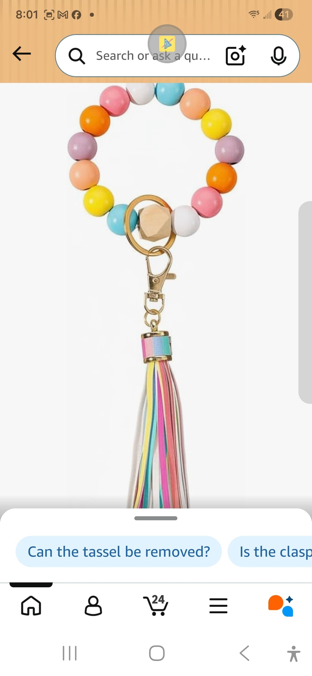 Rainbow Beaded Keychain Bracelet With Tassel Wristlet NIB - Thumbnail 6