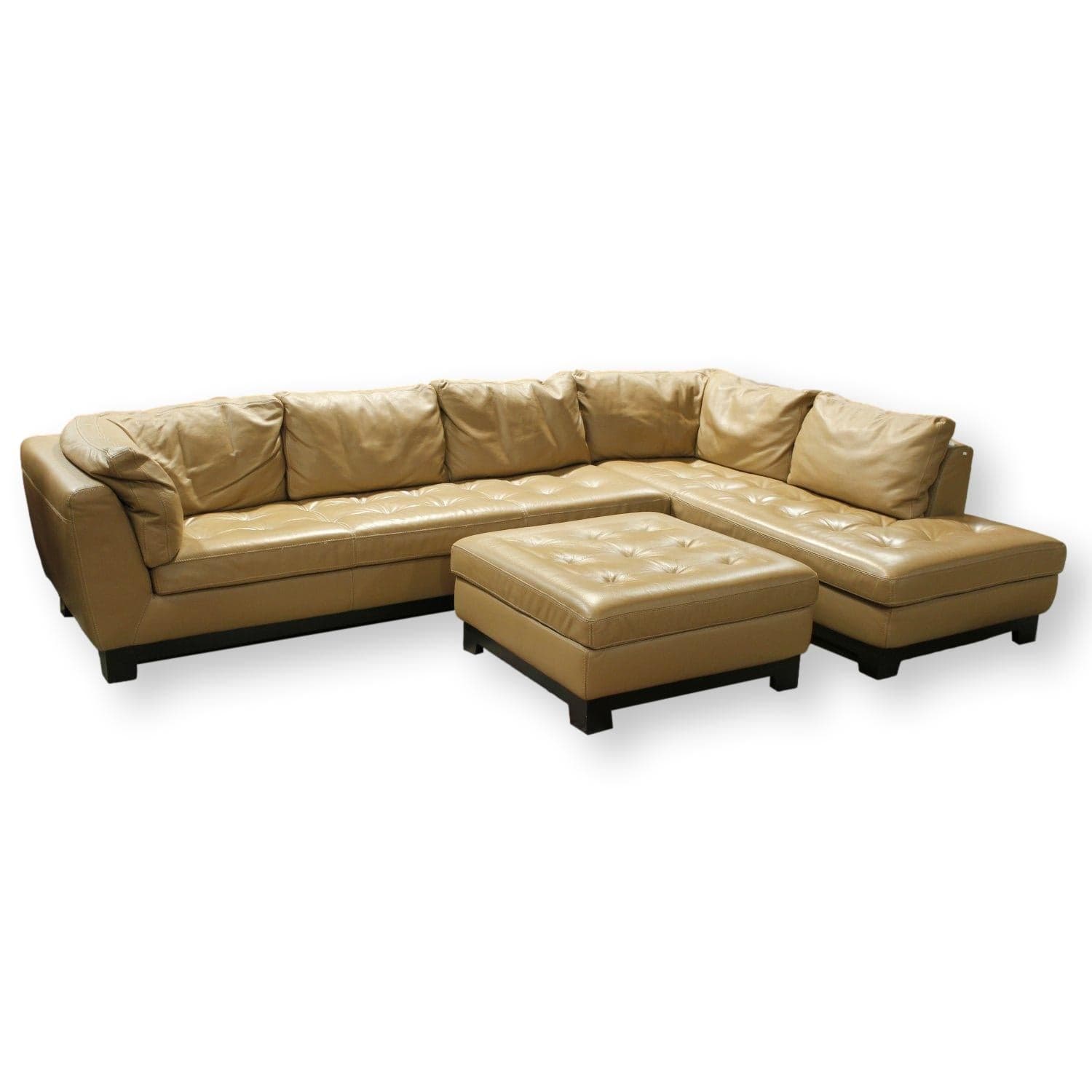 Roche Bobois Leather Sectional w/Ottoman - Latte - Image 1