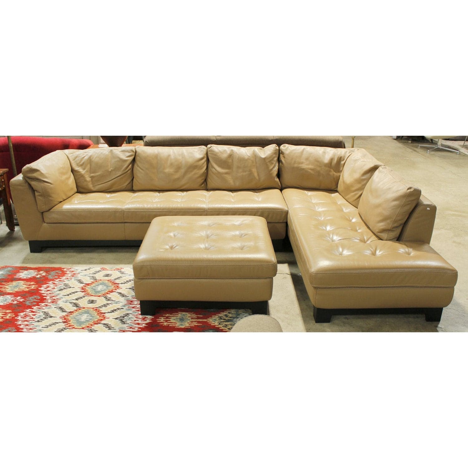Roche Bobois Leather Sectional w/Ottoman - Latte - Thumbnail 2