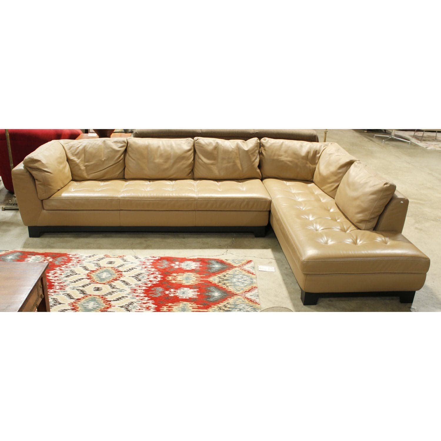 Roche Bobois Leather Sectional w/Ottoman - Latte - Thumbnail 4