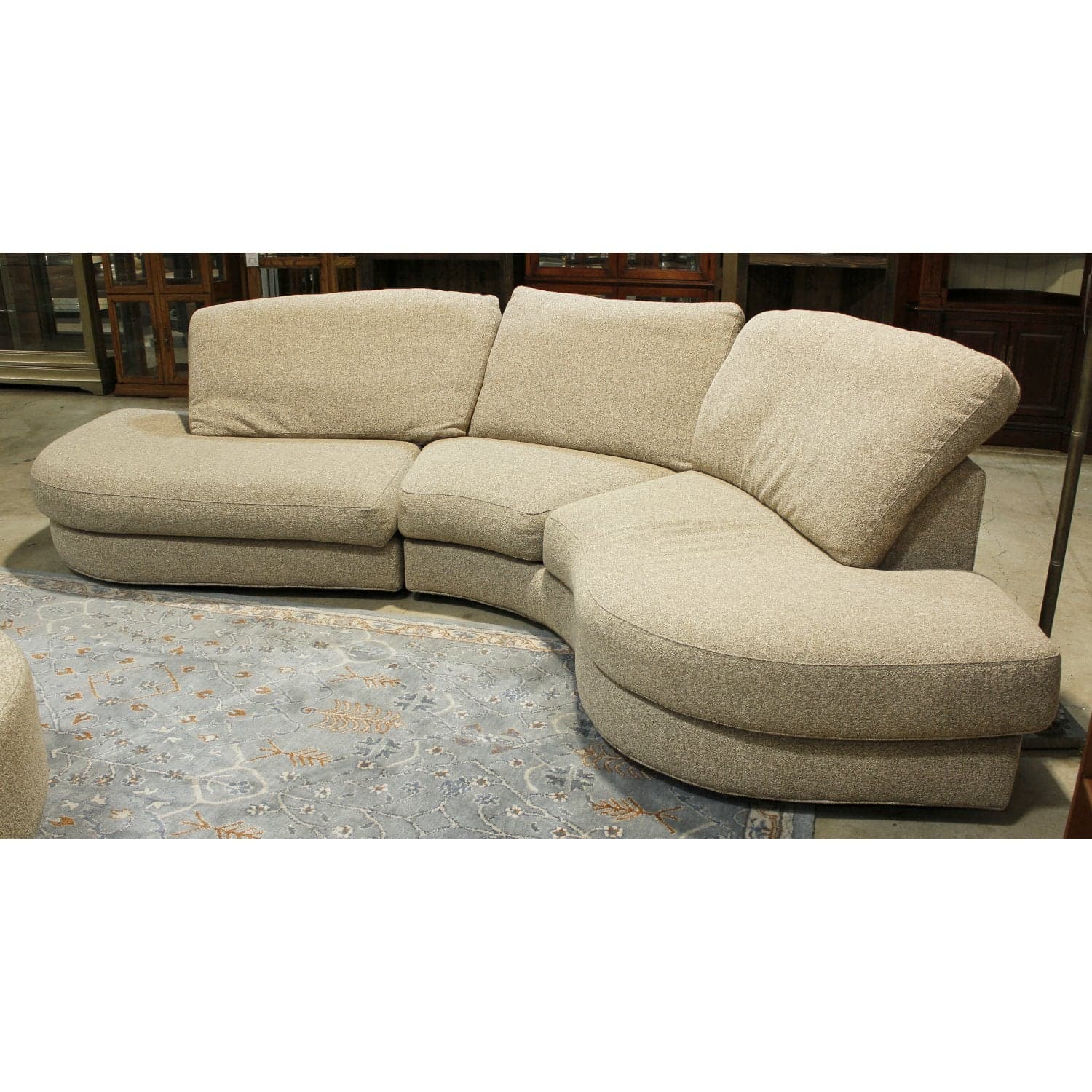 Thayer Coggin Curved Sectional w/Ottoman - Oatmeal - Thumbnail 4
