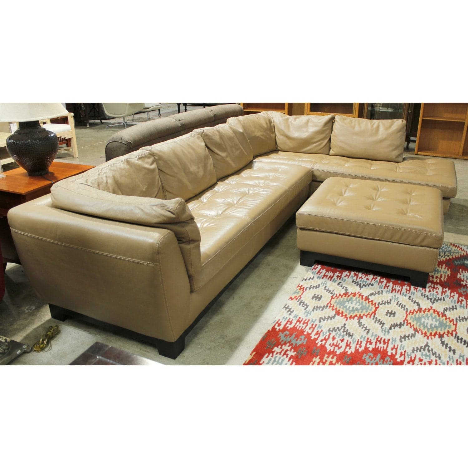 Roche Bobois Leather Sectional w/Ottoman - Latte - Thumbnail 3