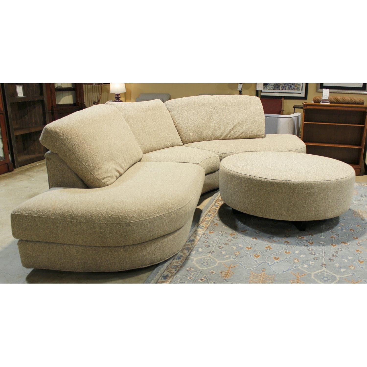 Thayer Coggin Curved Sectional w/Ottoman - Oatmeal - Thumbnail 3