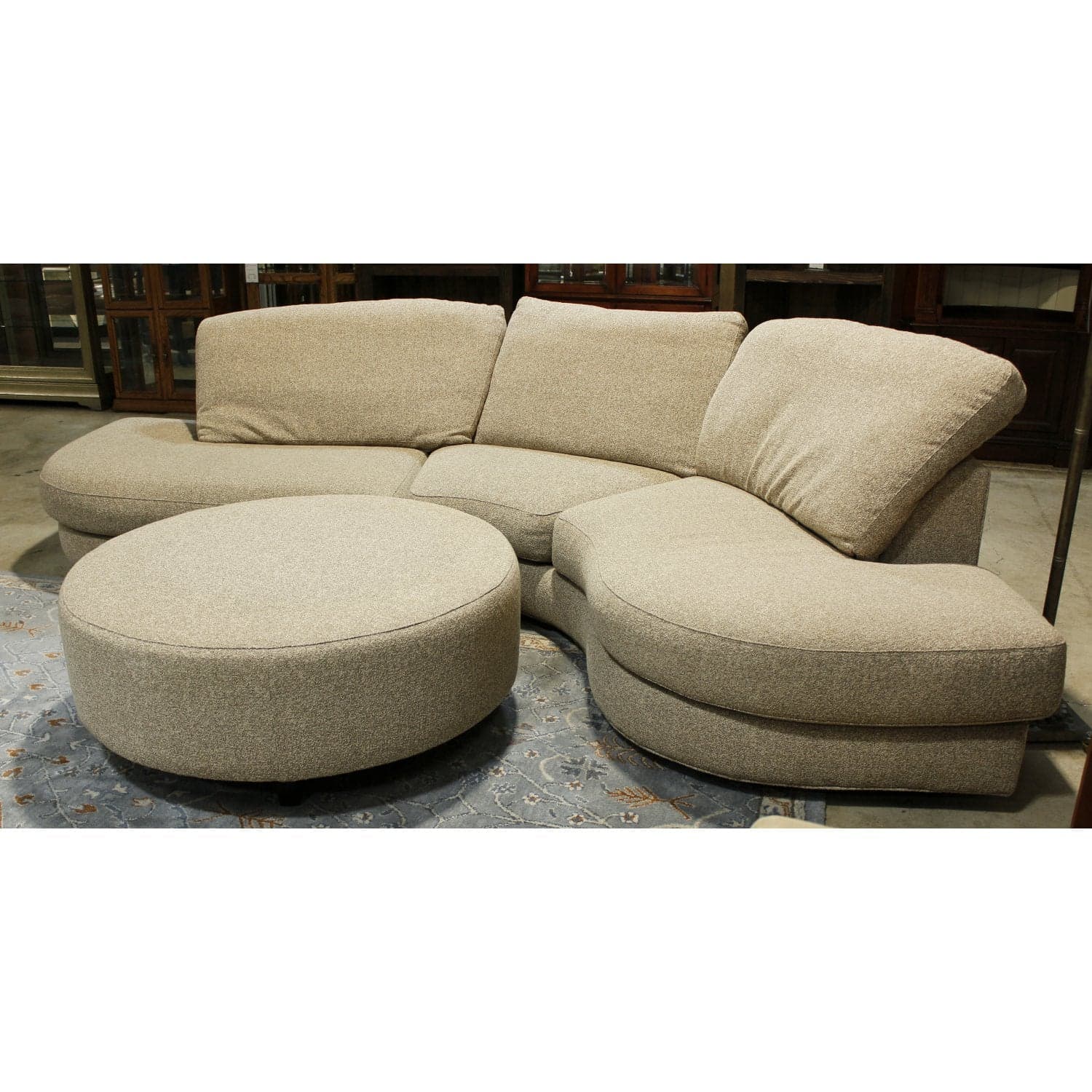 Thayer Coggin Curved Sectional w/Ottoman - Oatmeal - Thumbnail 2