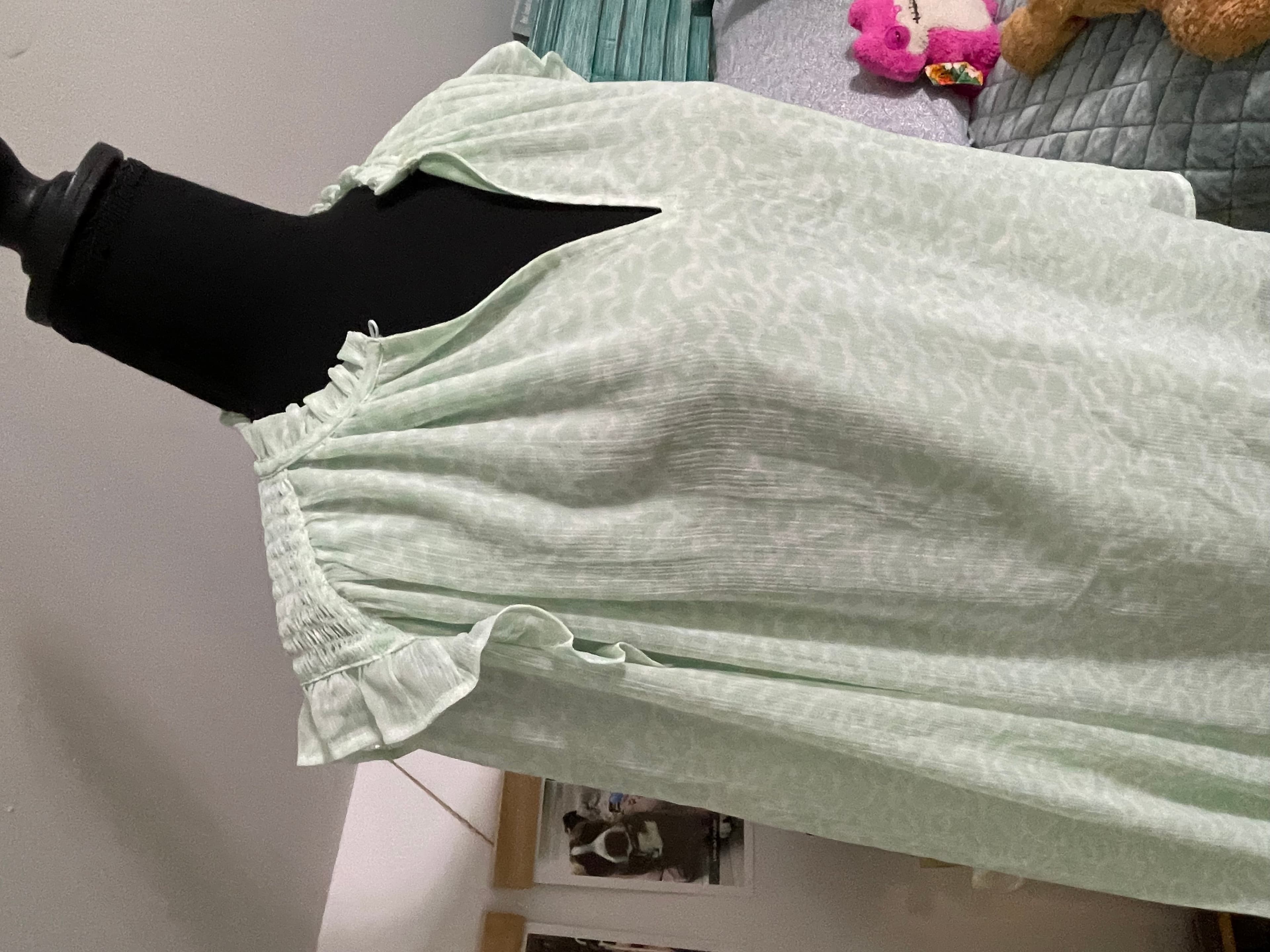 LOFT Women’s Green White L/S Ruffled Blouse Top - Thumbnail 7