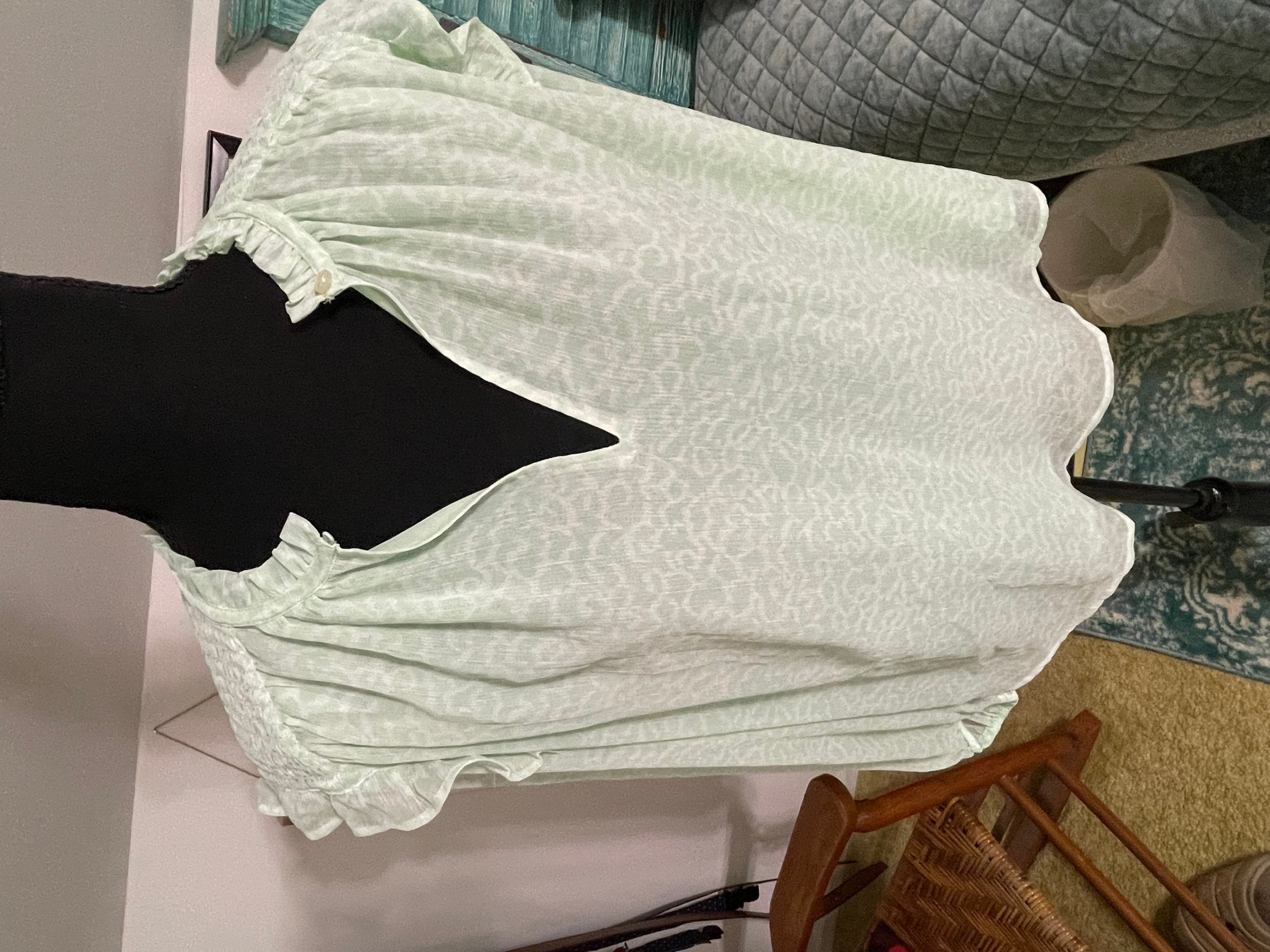 LOFT Women’s Green White L/S Ruffled Blouse Top - Thumbnail 6