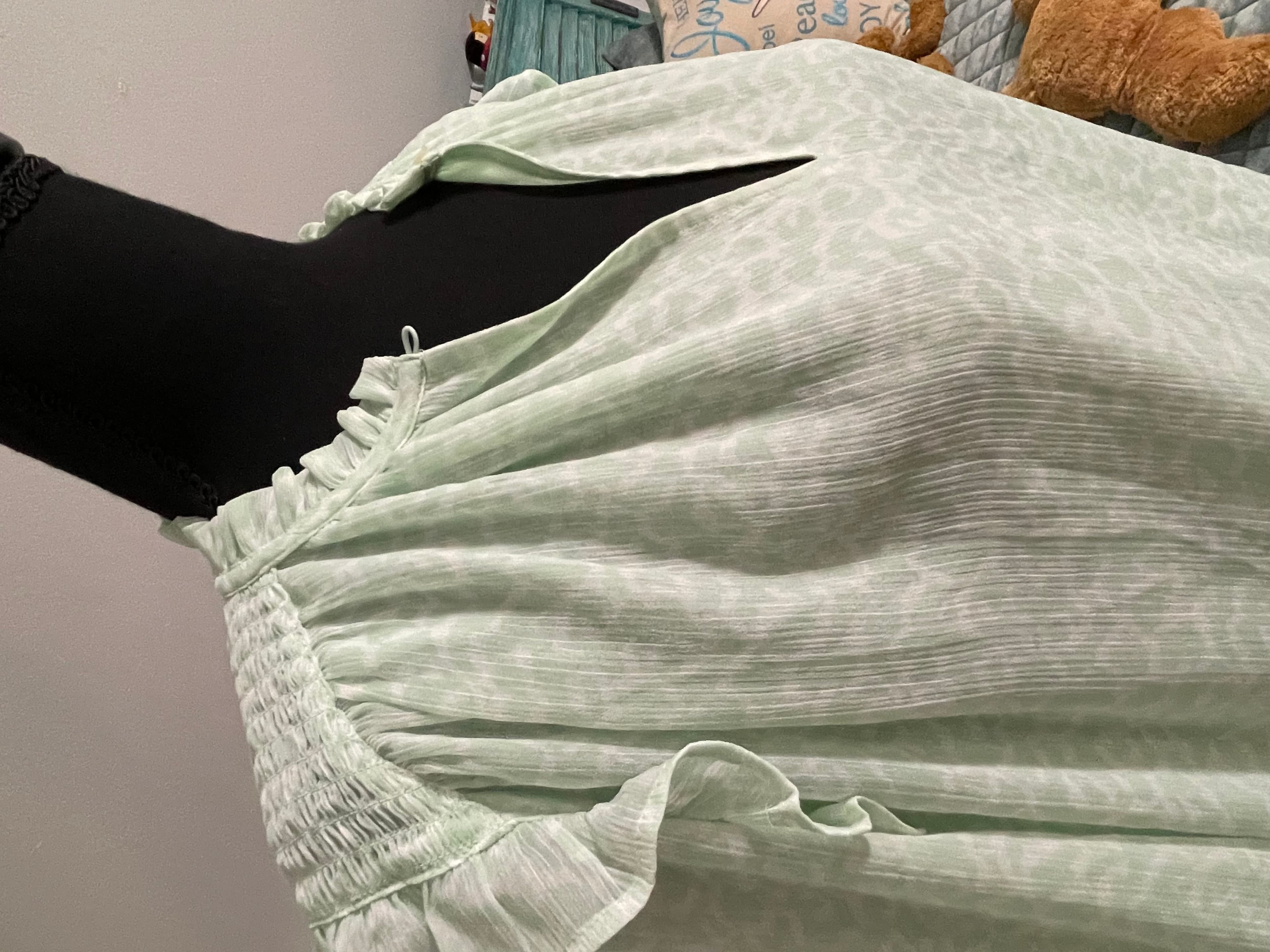 LOFT Women’s Green White L/S Ruffled Blouse Top - Thumbnail 8