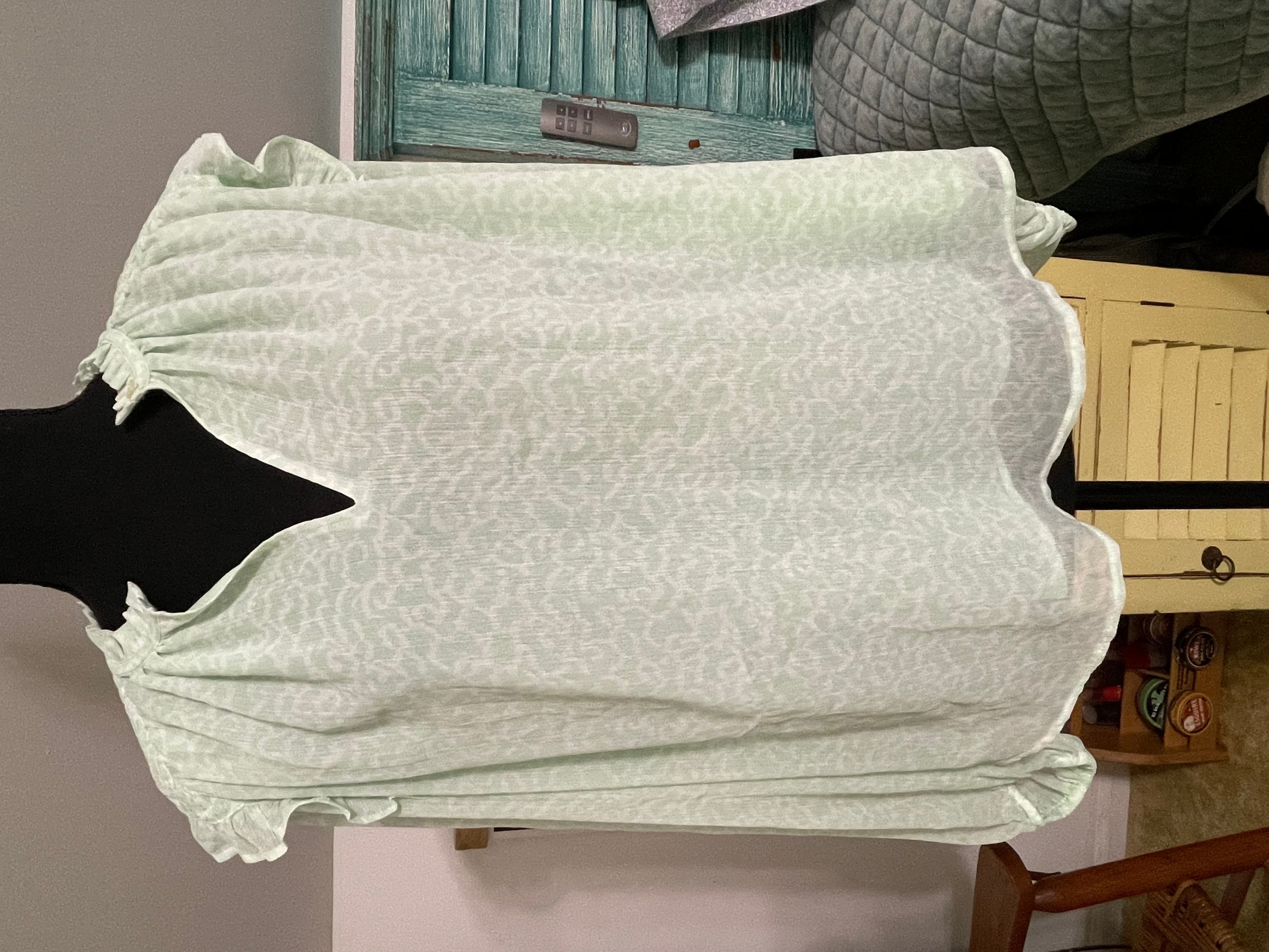 LOFT Women’s Green White L/S Ruffled Blouse Top - Thumbnail 5