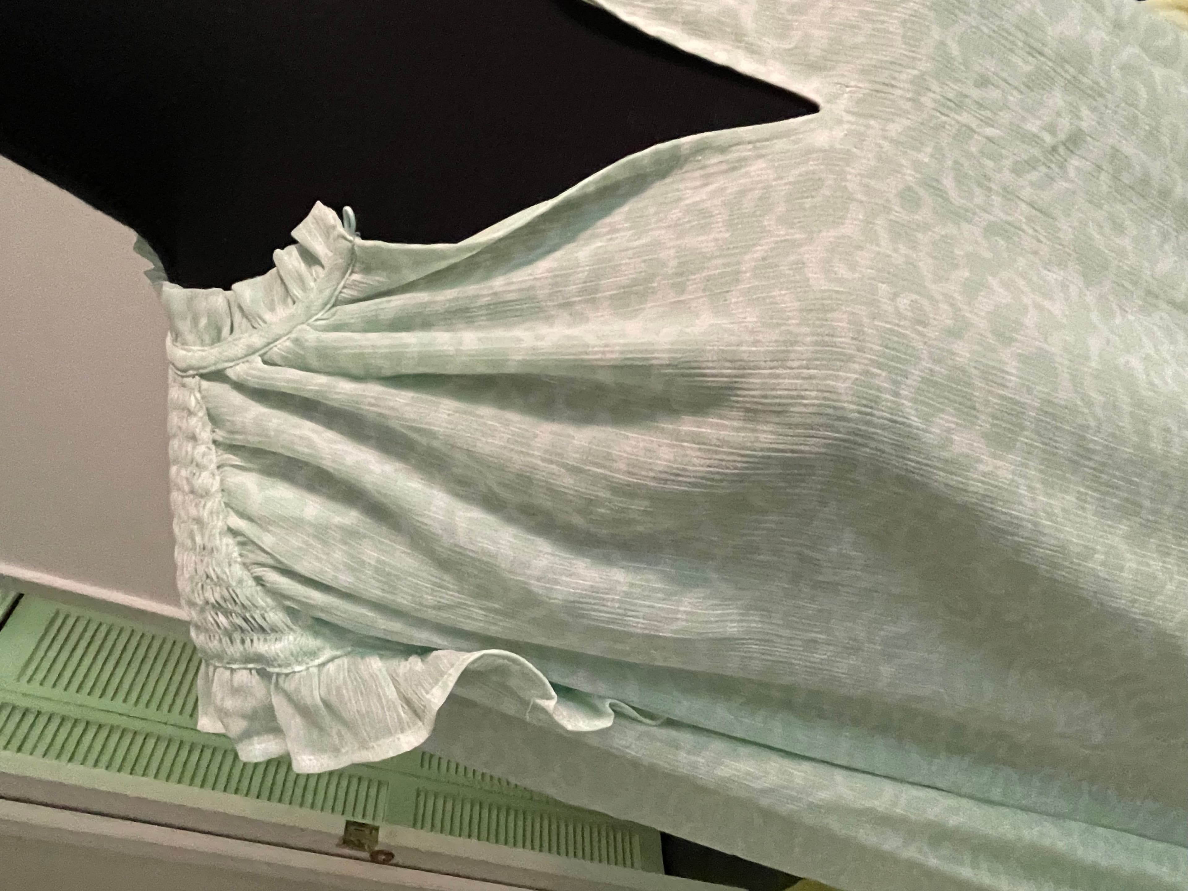 LOFT Women’s Green White L/S Ruffled Blouse Top - Thumbnail 10
