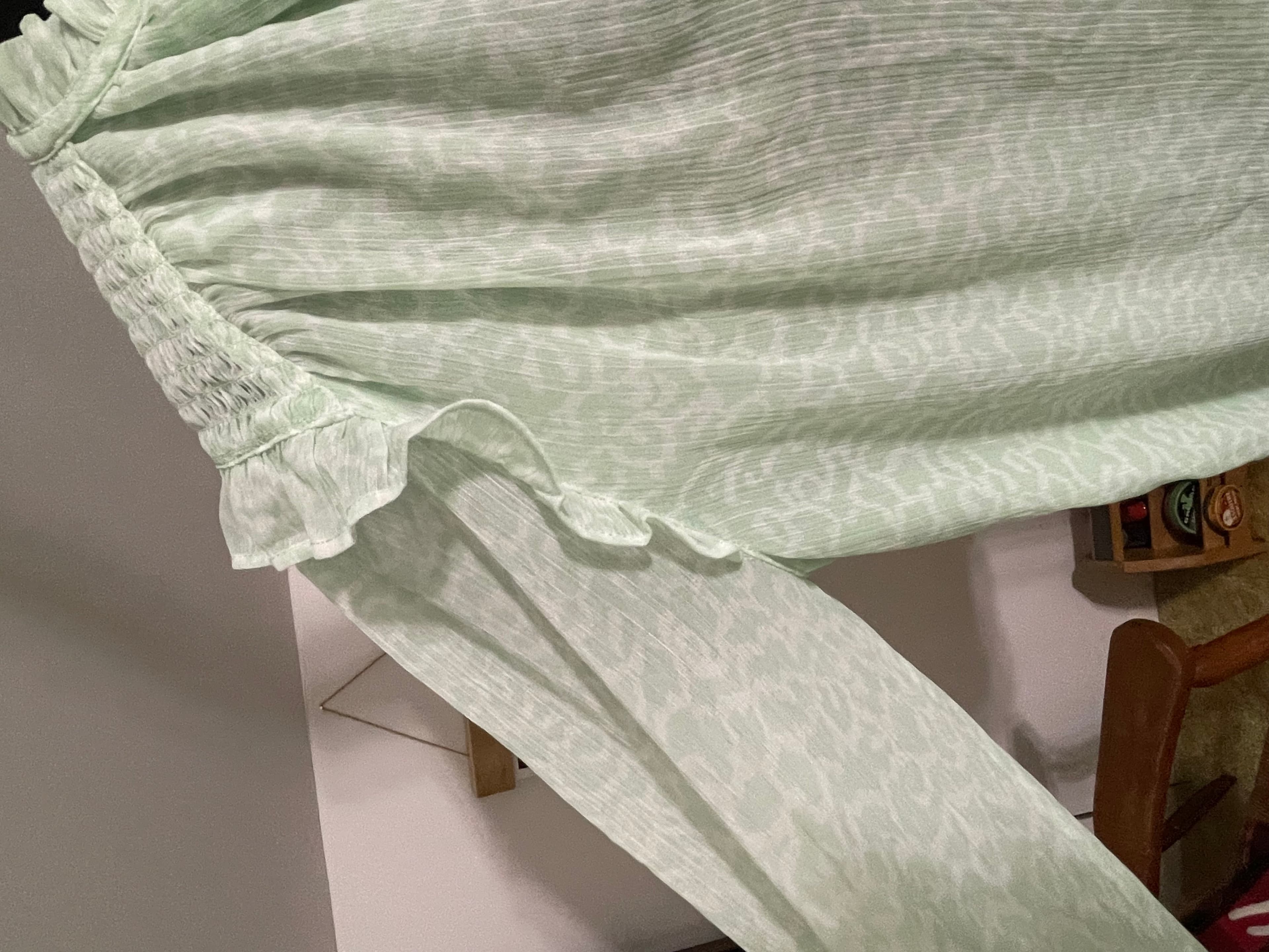 LOFT Women’s Green White L/S Ruffled Blouse Top - Thumbnail 9