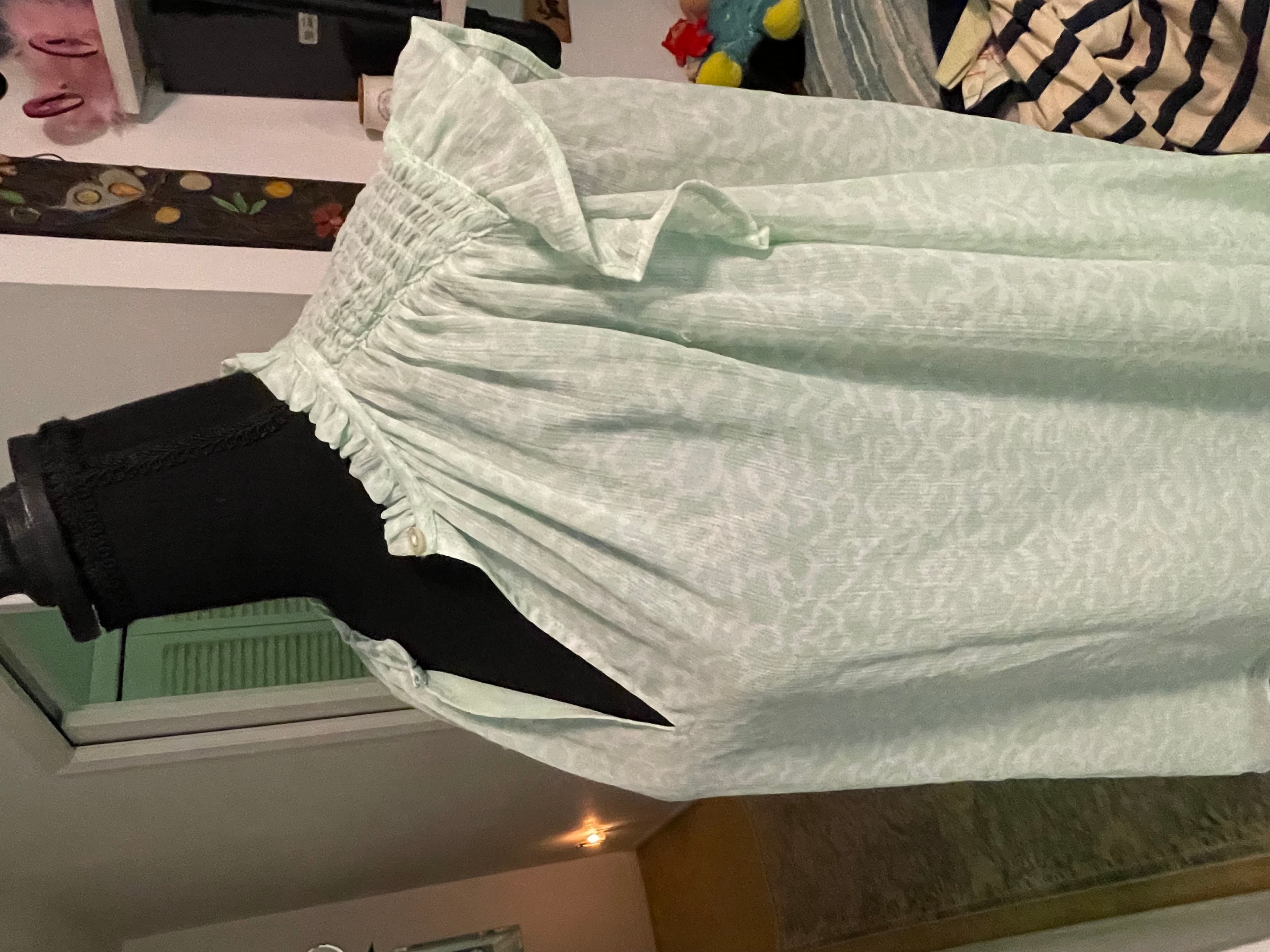 LOFT Women’s Green White L/S Ruffled Blouse Top - Thumbnail 13